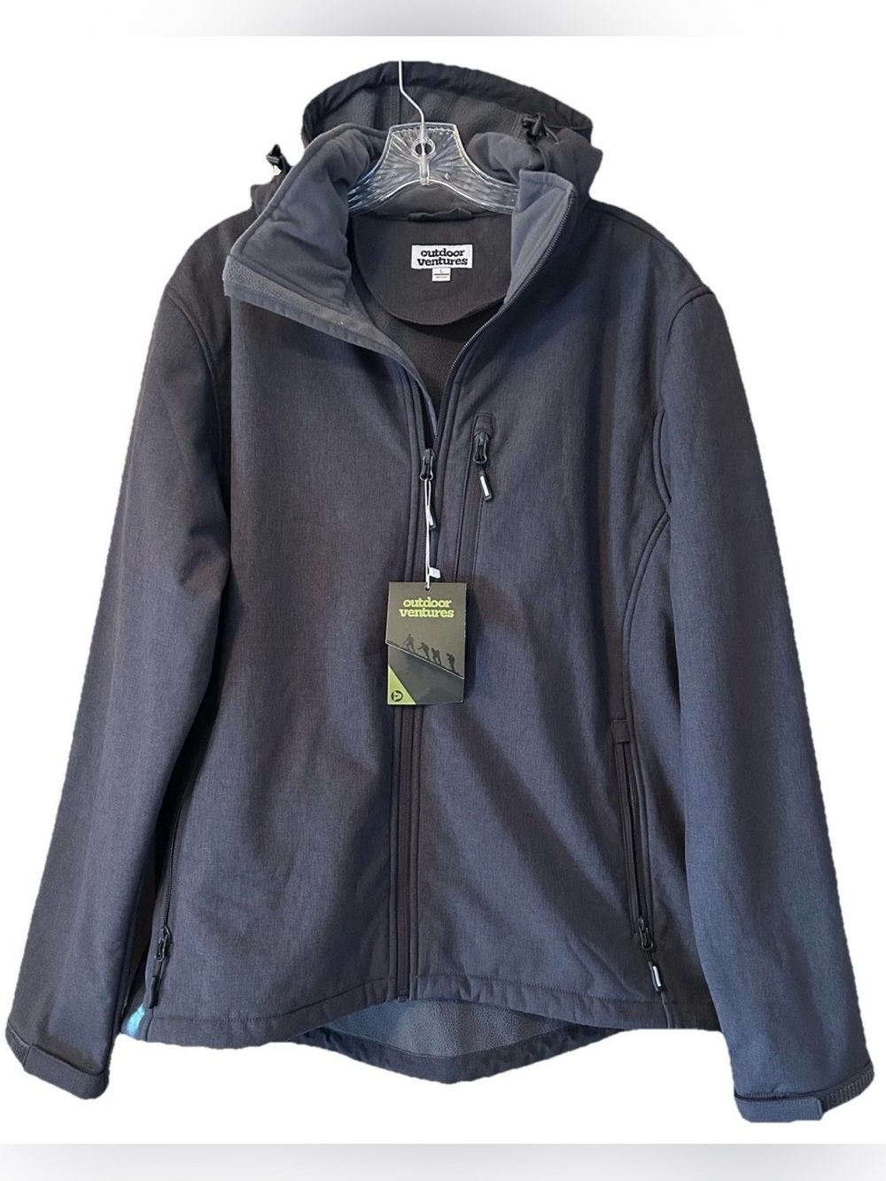 Outdoor Ventures Men's Lined Softshell Jacket Hooded, Charcoal, Large, NWT